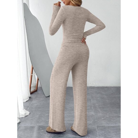 Women's Lounge Set Cotton Blend Large Casual Wide Leg Sweater Pants - Picture 4 of 6